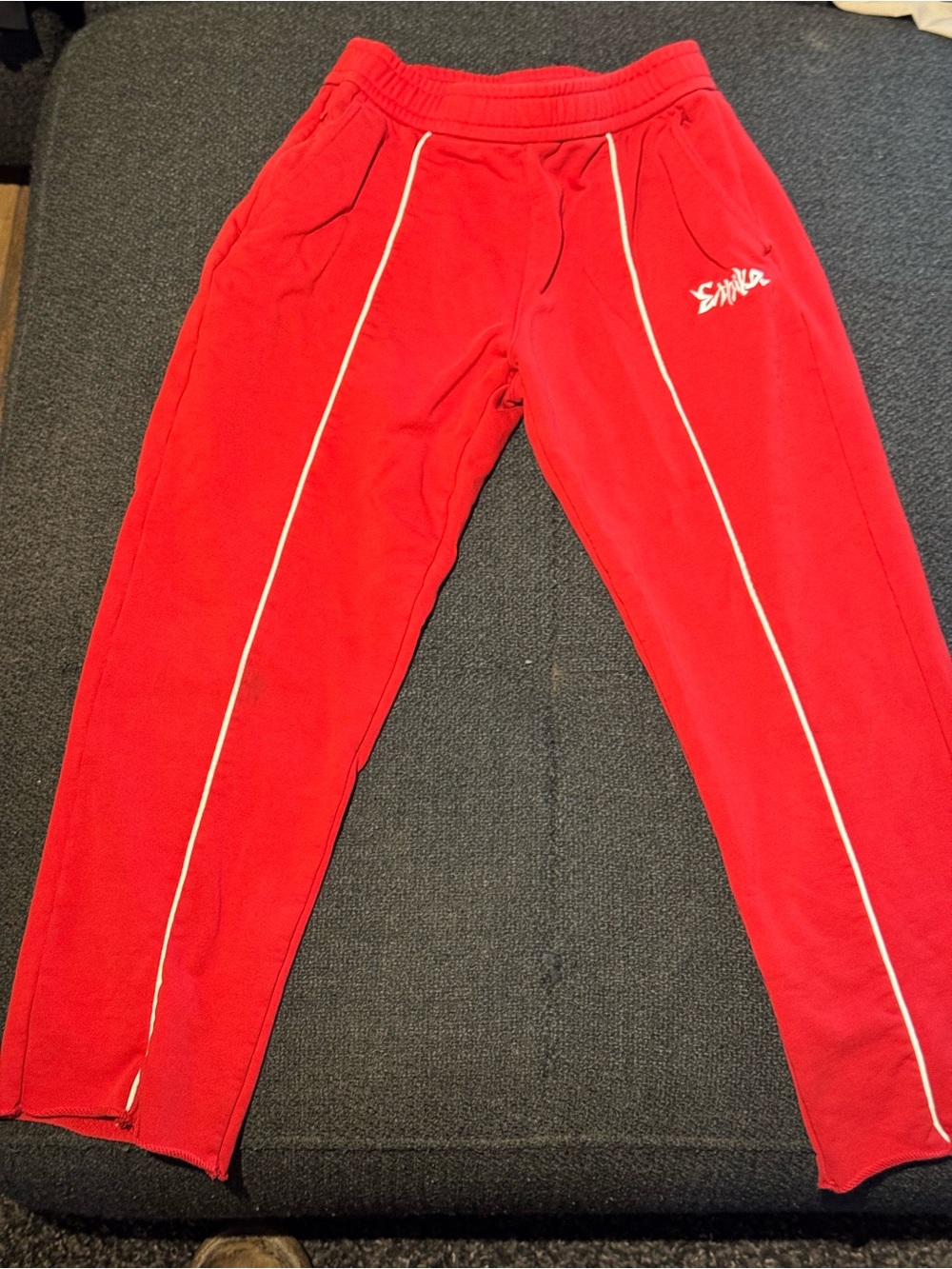 ethika Red Jogger Sweatpants with White Piping